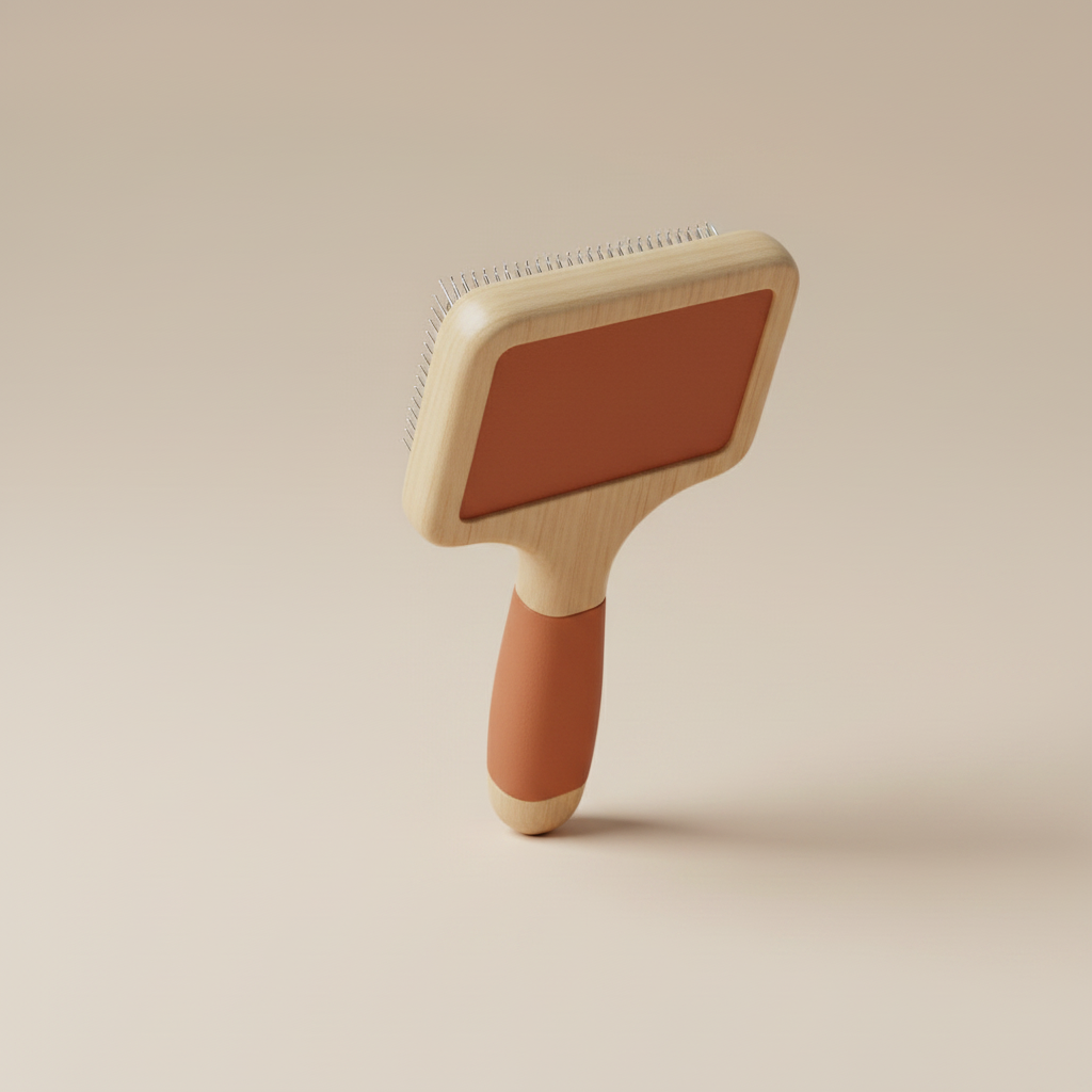 Alternate angle view of Wooden Pet Slicker Brush with Terracotta Grip