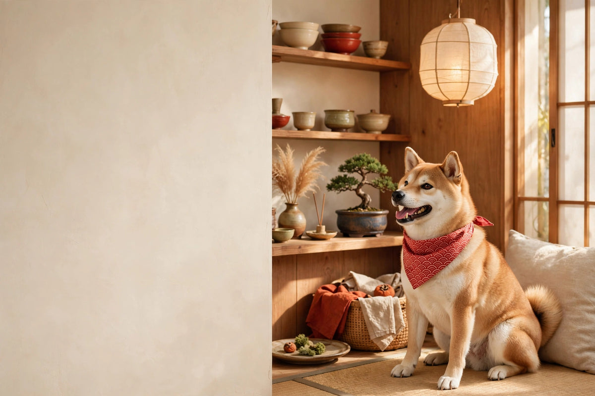 Kito the Shiba Inu in his Japanese-inspired corner